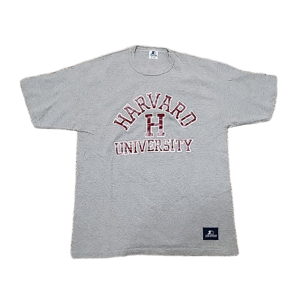 Vintage Starter Harvard University T-Shirt XL Gray Made in USA Collegiate H Logo